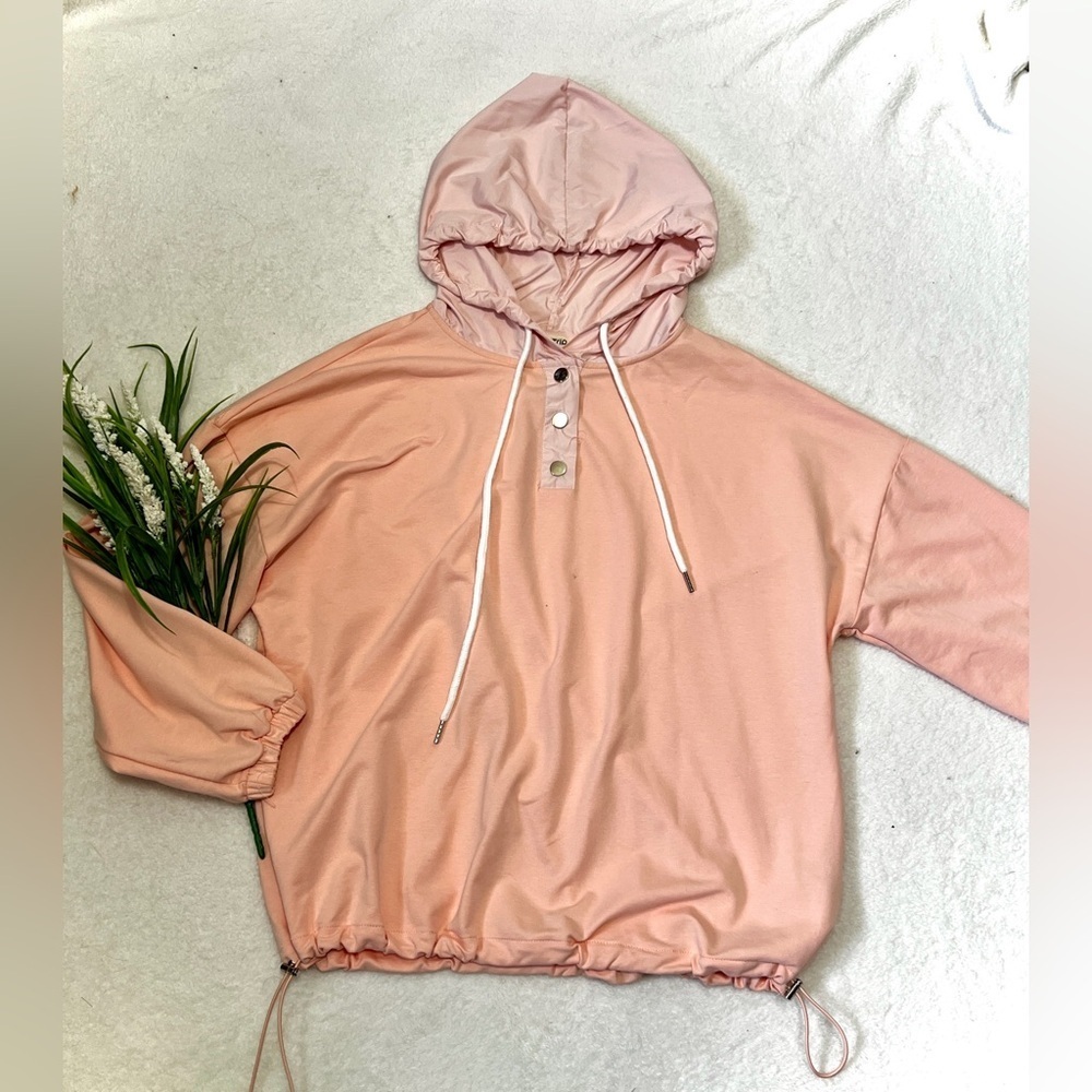 Main Strip Pastel Pink Quarter Button-Up Hoodie - Small